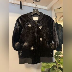 SANDRO BRINY CRUSHED VELVET BOMBER JACKET BLACK SIZE XS NEW